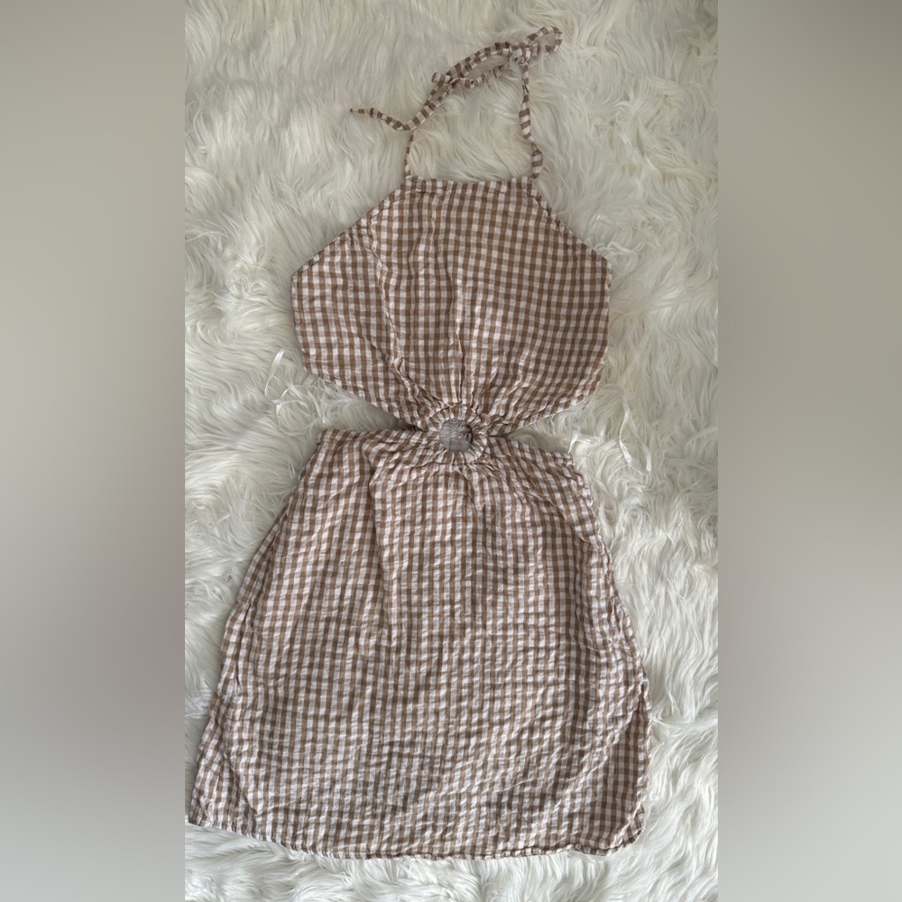 Stylish Brown Checkered Halter Dress